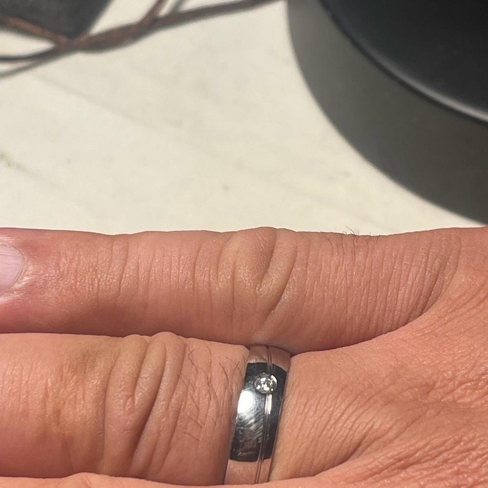 Stainless Steel Band Ring with Diamond Accent for men